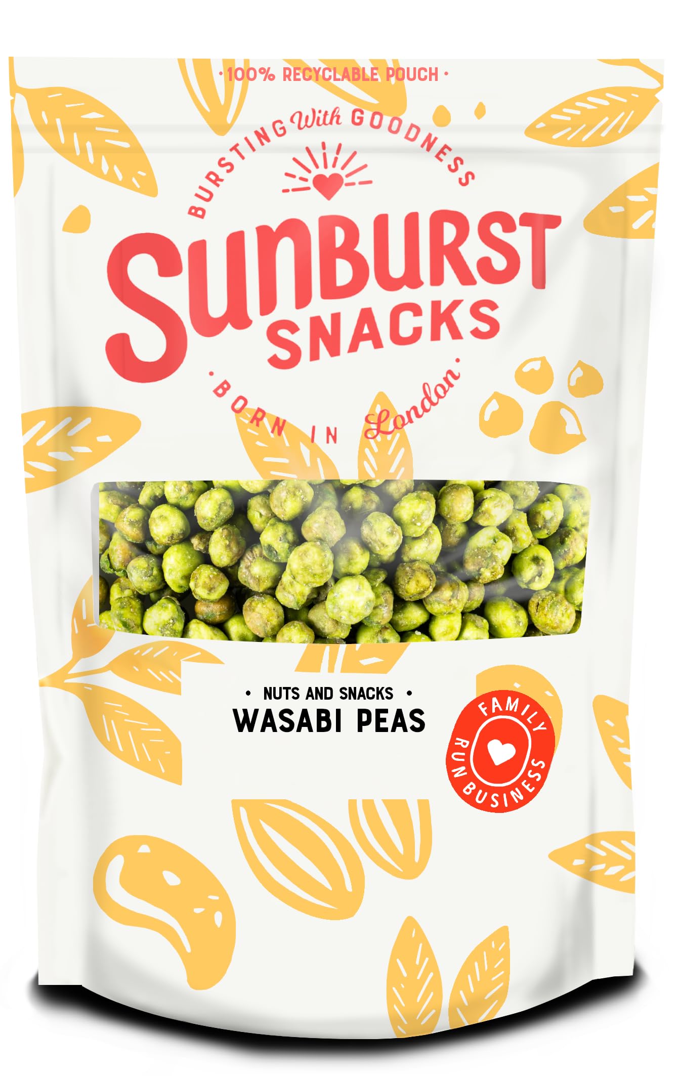 Sunburst Snacks Crispy Wasabi Coated Peas – Spicy Vegan Snack, 1KG