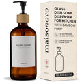 MaisoNovo Amber Glass Soap Dispenser | 500ml Bottle with Black Bamboo Pump