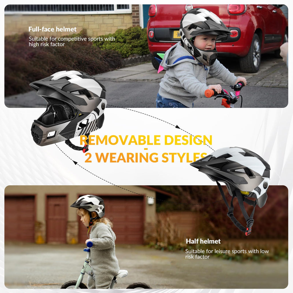 ROCKBROS Kids Full Face Bike Helmet | 2-in-1 Detachable Safety Gear