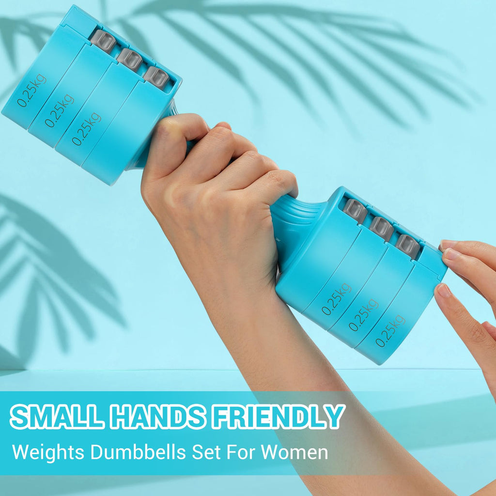 Sportneer Adjustable Dumbbells Set | 2kg-5kg Pair for Women | Sky Blue