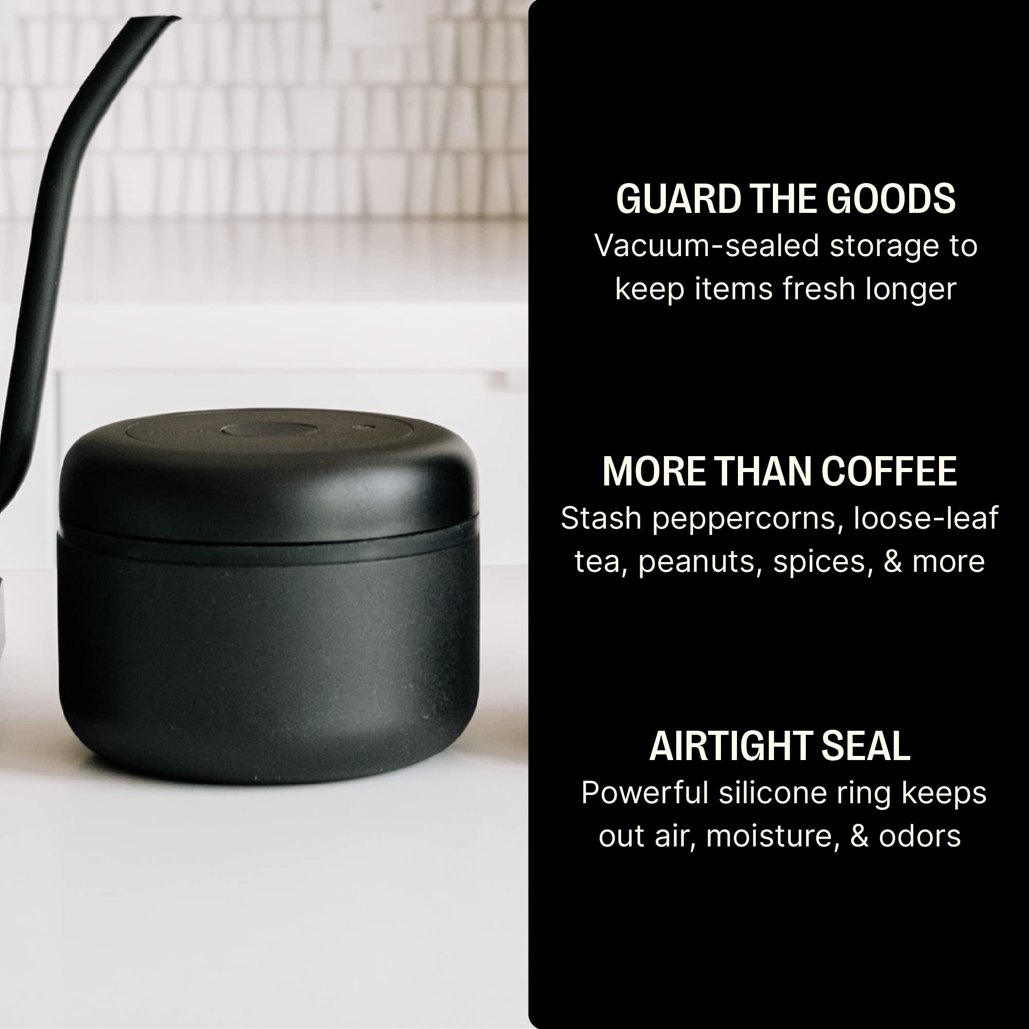 Fellow Atmos Vacuum Canister – Airtight Coffee Storage, Matte Black, 0.4L