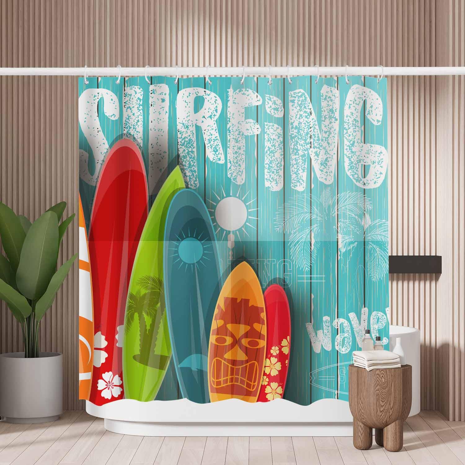 Vintage Surfing Shower Curtain | Mold Resistant Polyester