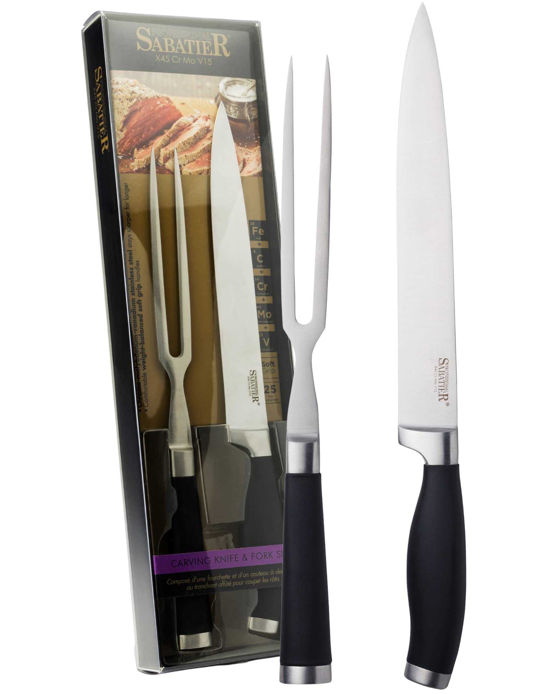 Sabatier Professional 2 Piece Carving Set - Stainless Steel Knife & Fork