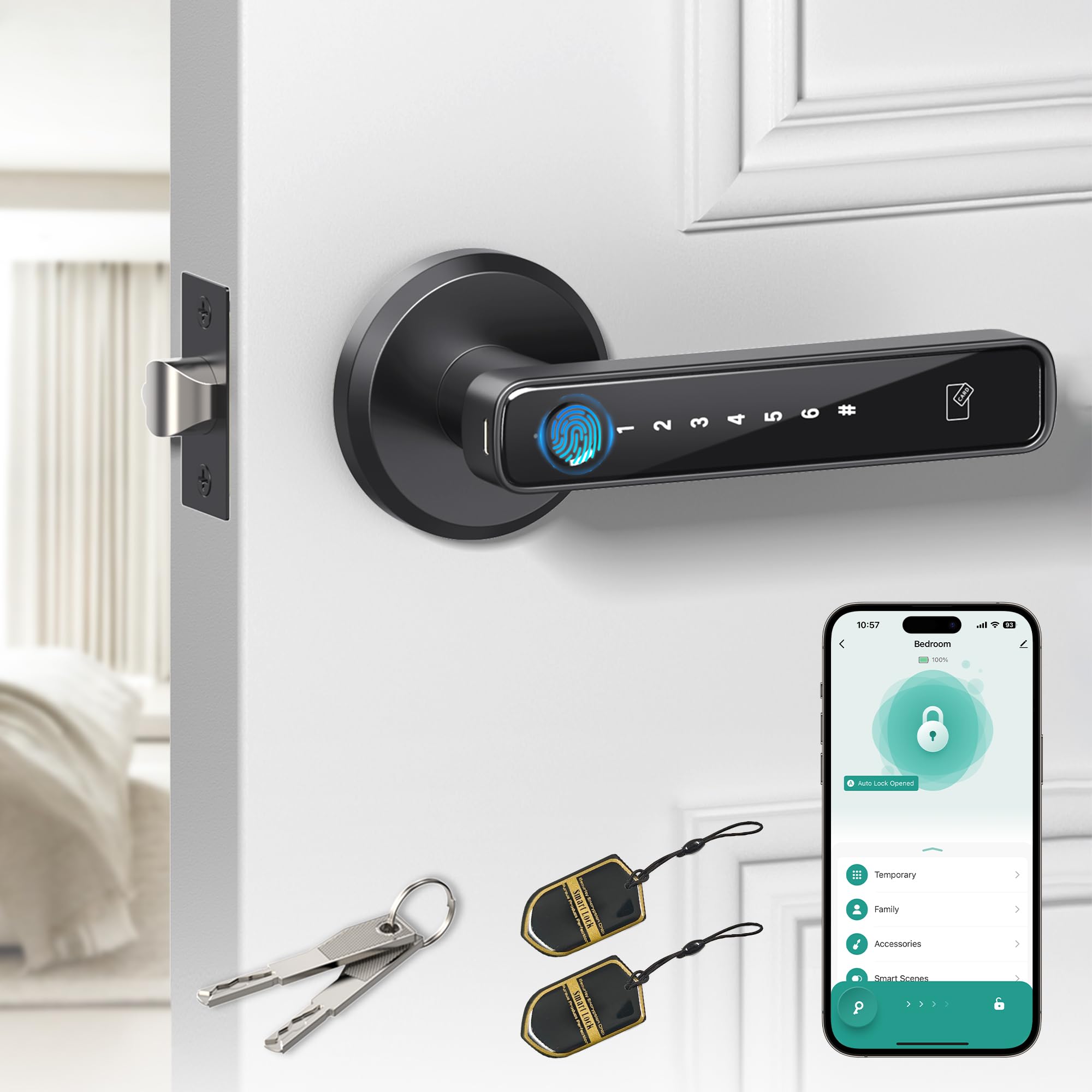 Amerdeco Smart Fingerprint Door Lock | Biometric Keyless Entry - Black
