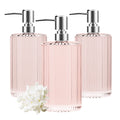 HIYAA 3-Pack Glass Soap Dispenser Set - 17oz Pink Refillable Lotion Pumps