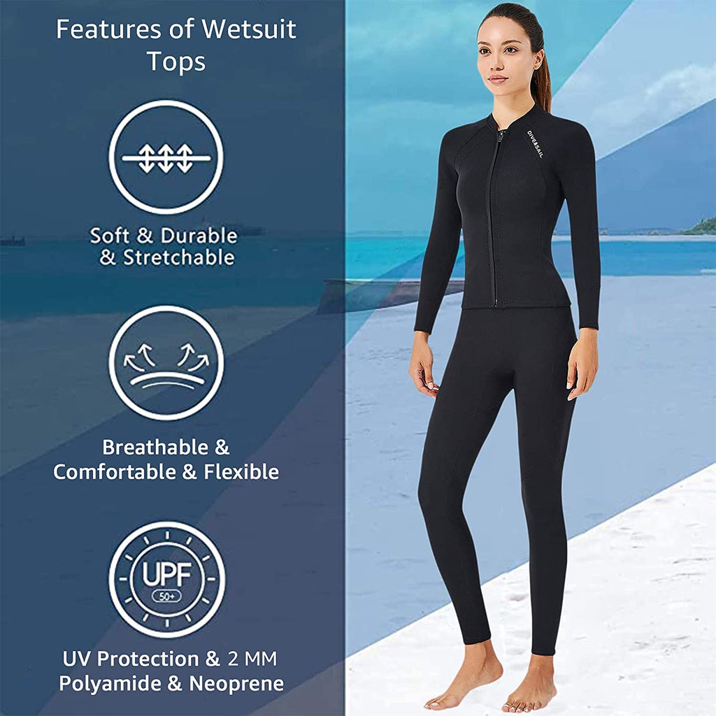 EUPTE 2mm Neoprene Wetsuit Jacket | Women's Long Sleeve Diving Top