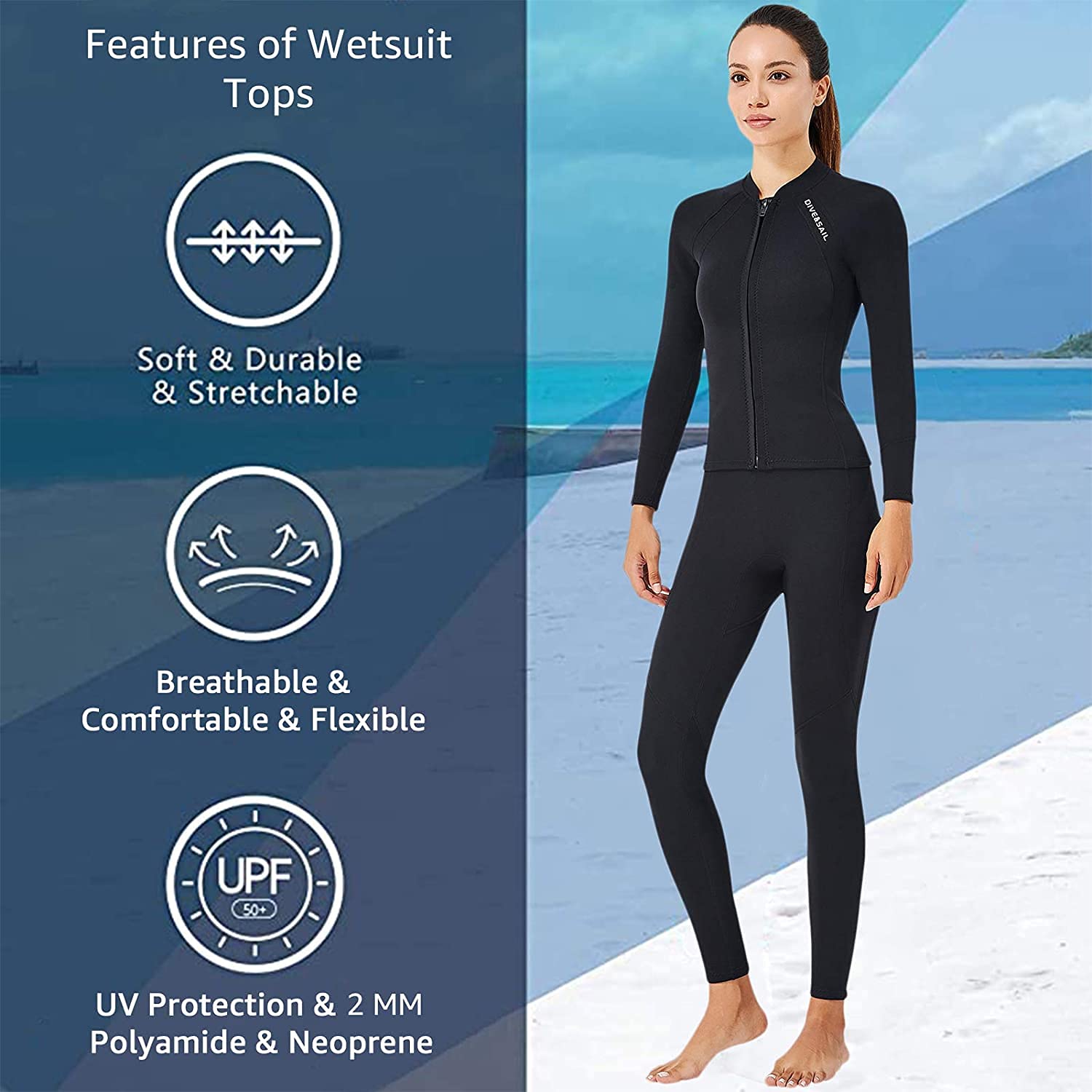 EUPTE 2mm Neoprene Wetsuit Jacket | Women's Long Sleeve Diving Top