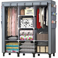 chunyangjingpin Portable Closet with 2 Hanging Rails & 8 Shelves, Bedroom Wardrobe with 18 Side Pockets, Foldable Garment Organiser Grey