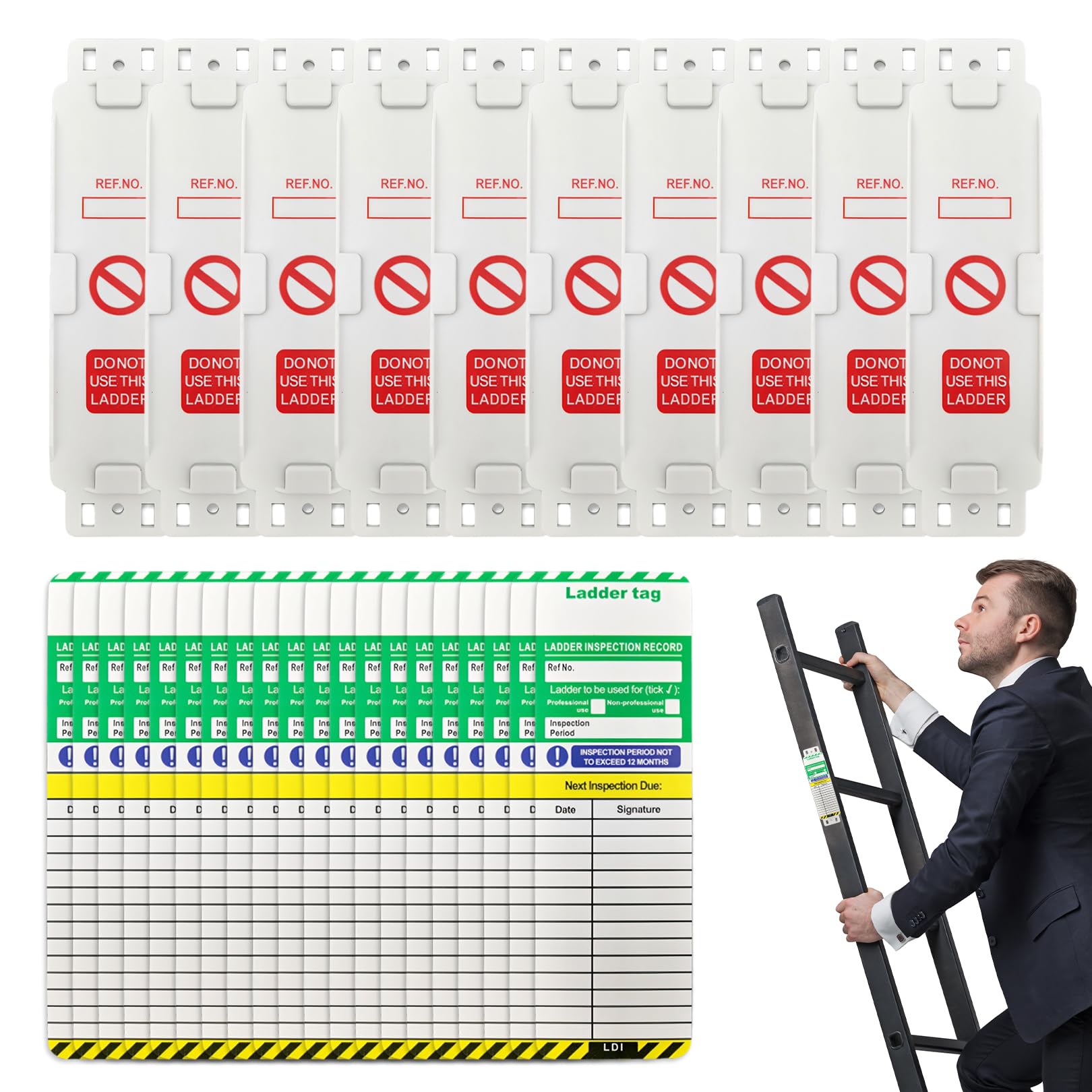 Ladder Inspection Tags - 10 Holders & 20 Waterproof Inserts
