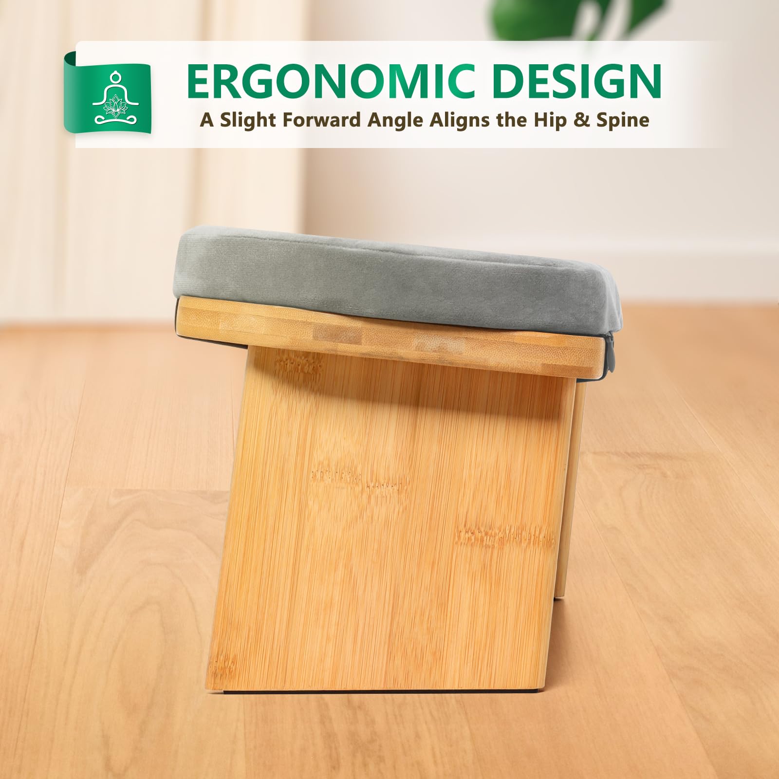 Hihealer Foldable Bamboo Meditation Bench with Velvet Cushion | Ergonomic