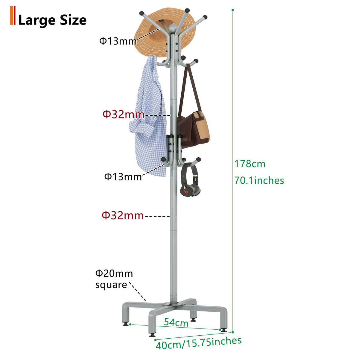 chunyangjingpin Coat Rack Stand with Adjustable Square Feet & Decorative Ball, 178 x 54 x 40cm Metal Coat Tree - image 5