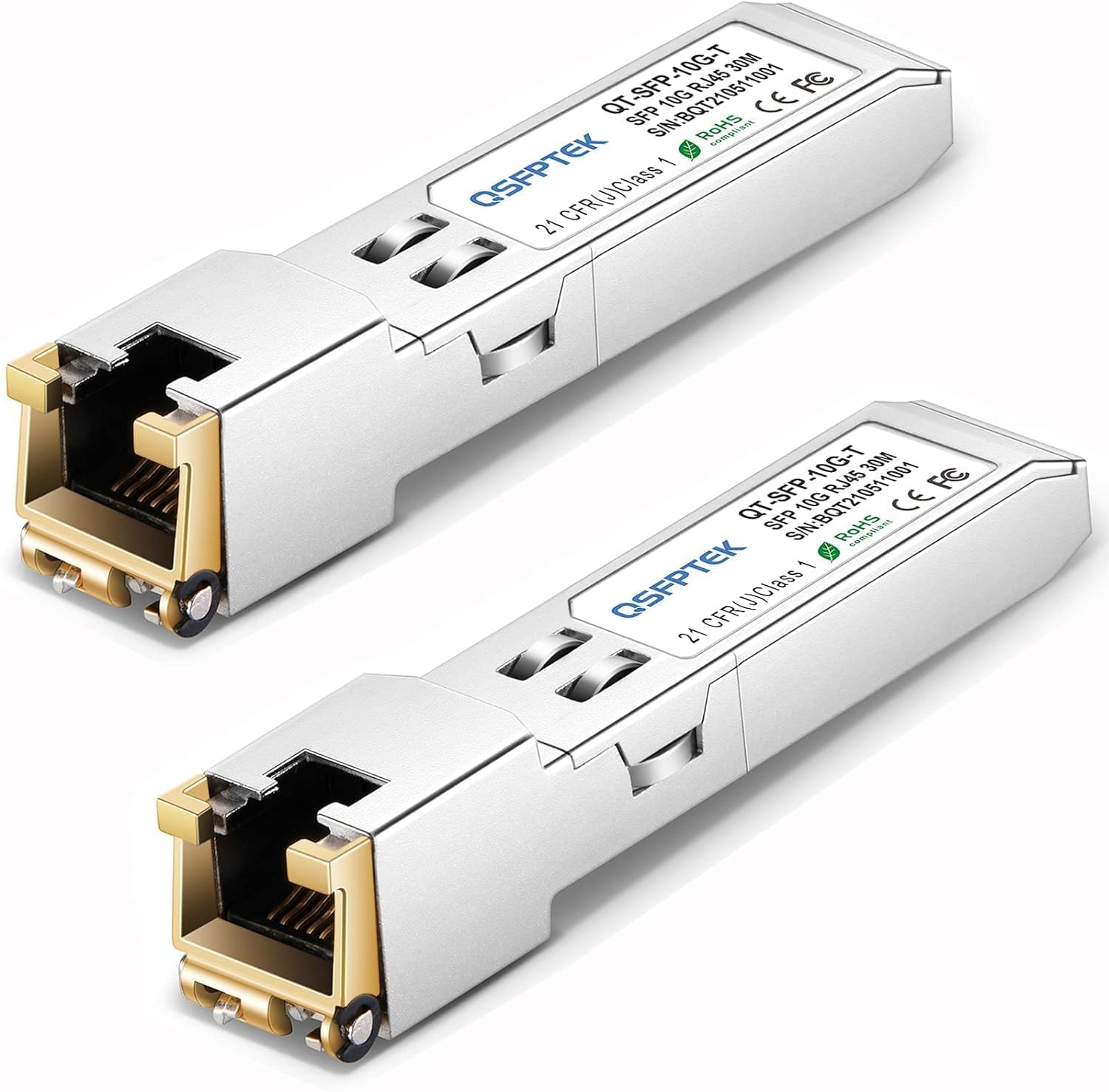 QSFPTEK 10GBASE-T SFP+ RJ45 Copper Transceiver Module, 2-Pack | Cisco Compatible