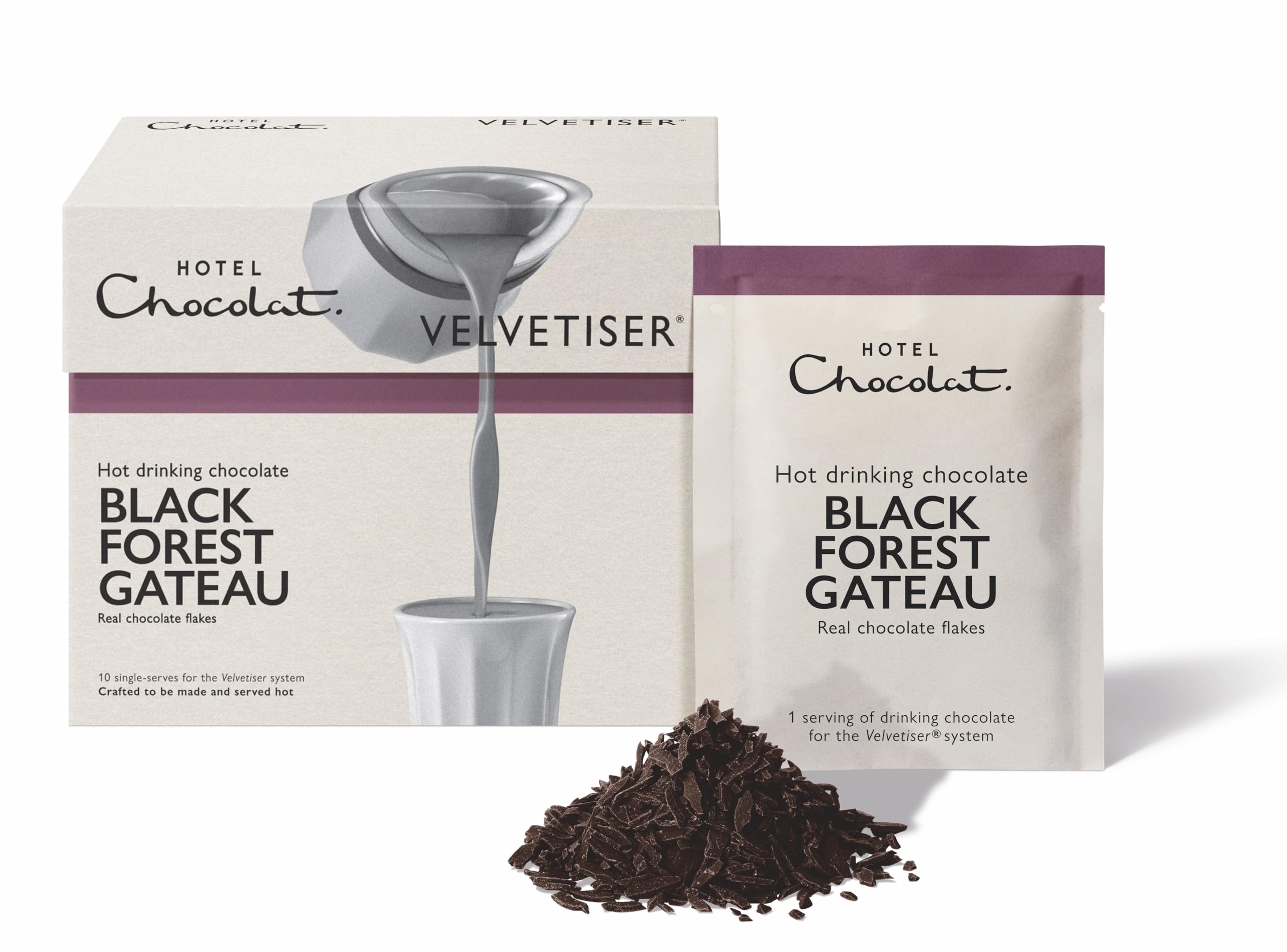 Hotel Chocolat Black Forest Gateau Hot Chocolate Flakes - 10 Single Sachets