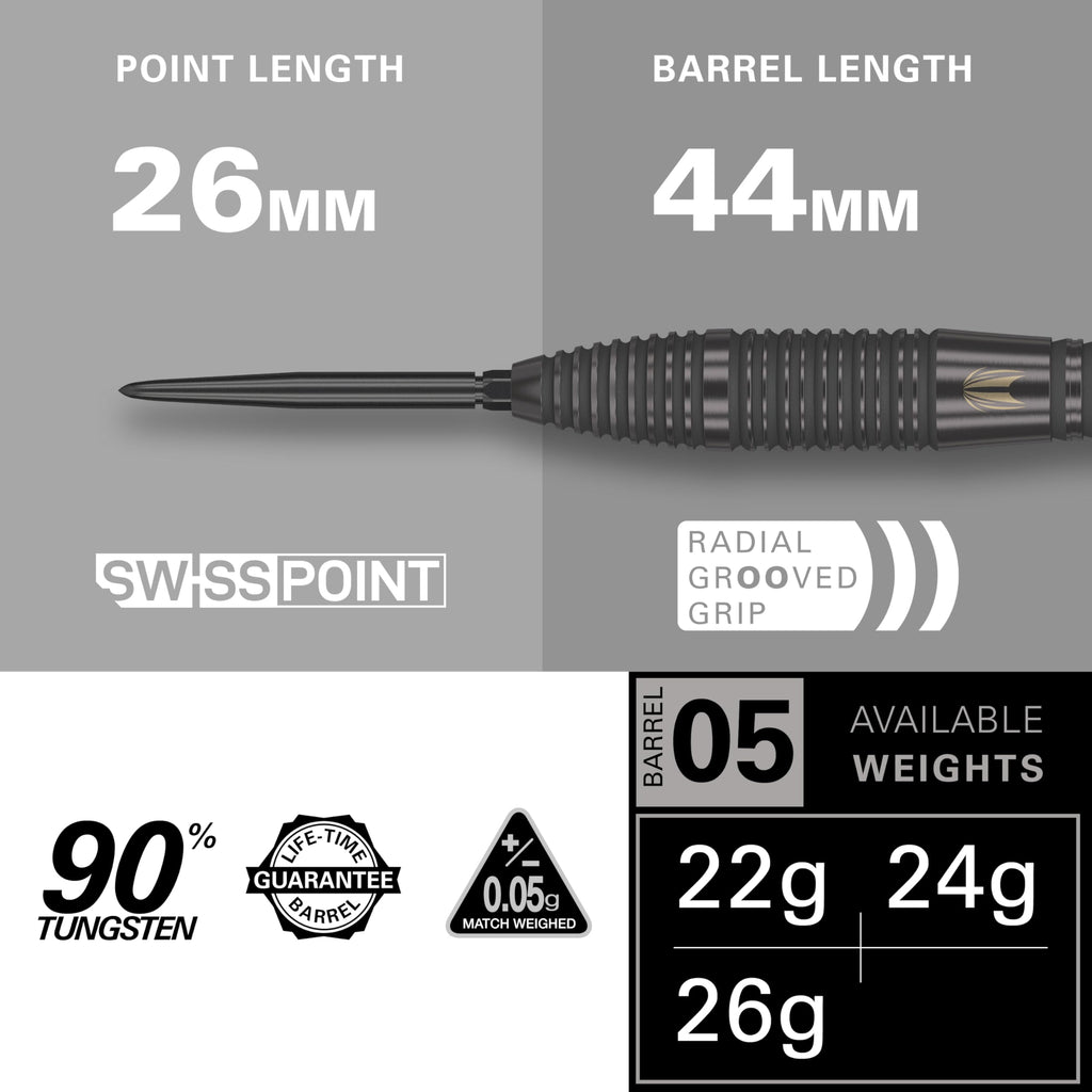 Target Darts Bolide Void 05 Steel Tip Darts | 90% Tungsten, 26g Black