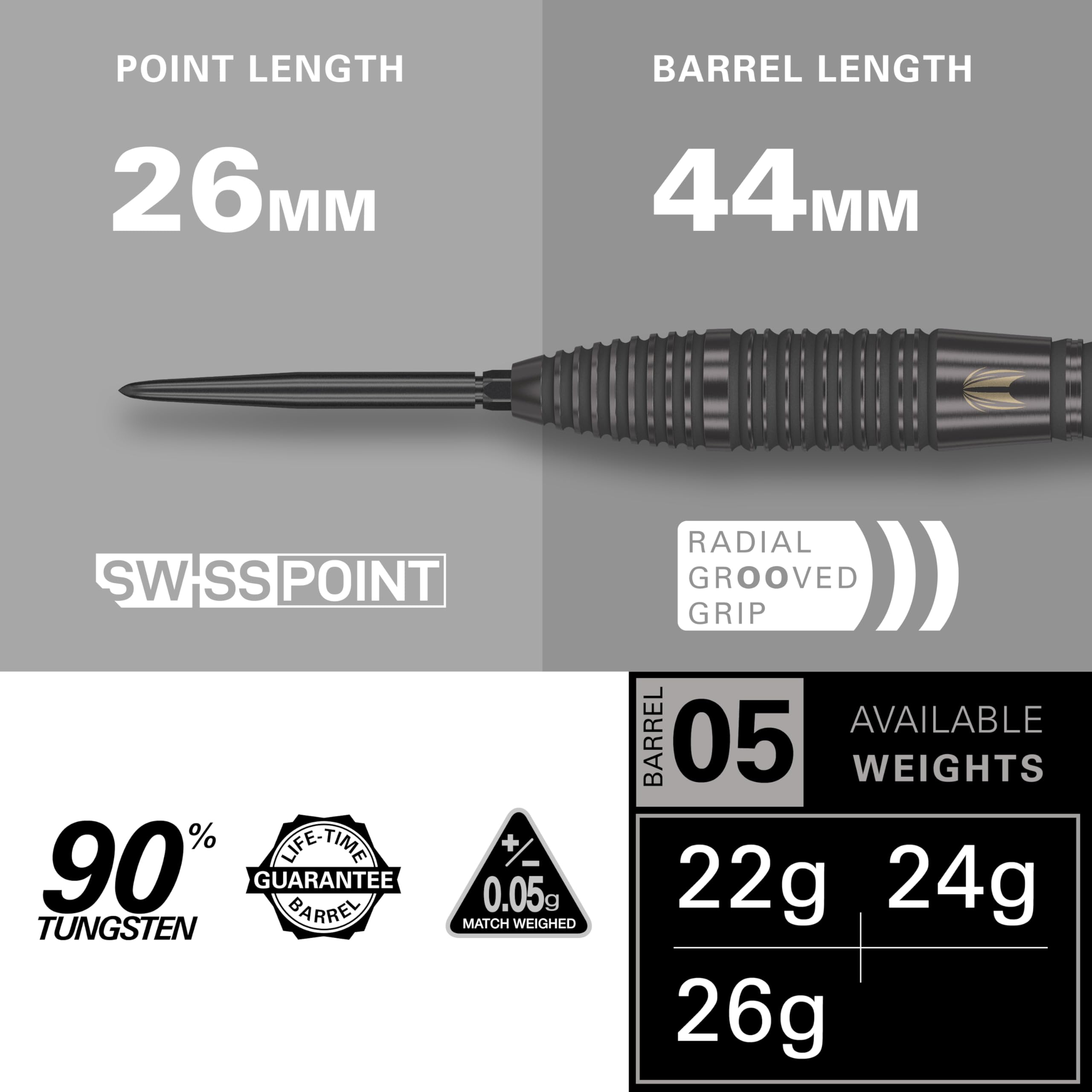 Target Darts Bolide Void 05 Steel Tip Darts | 90% Tungsten, 26g Black