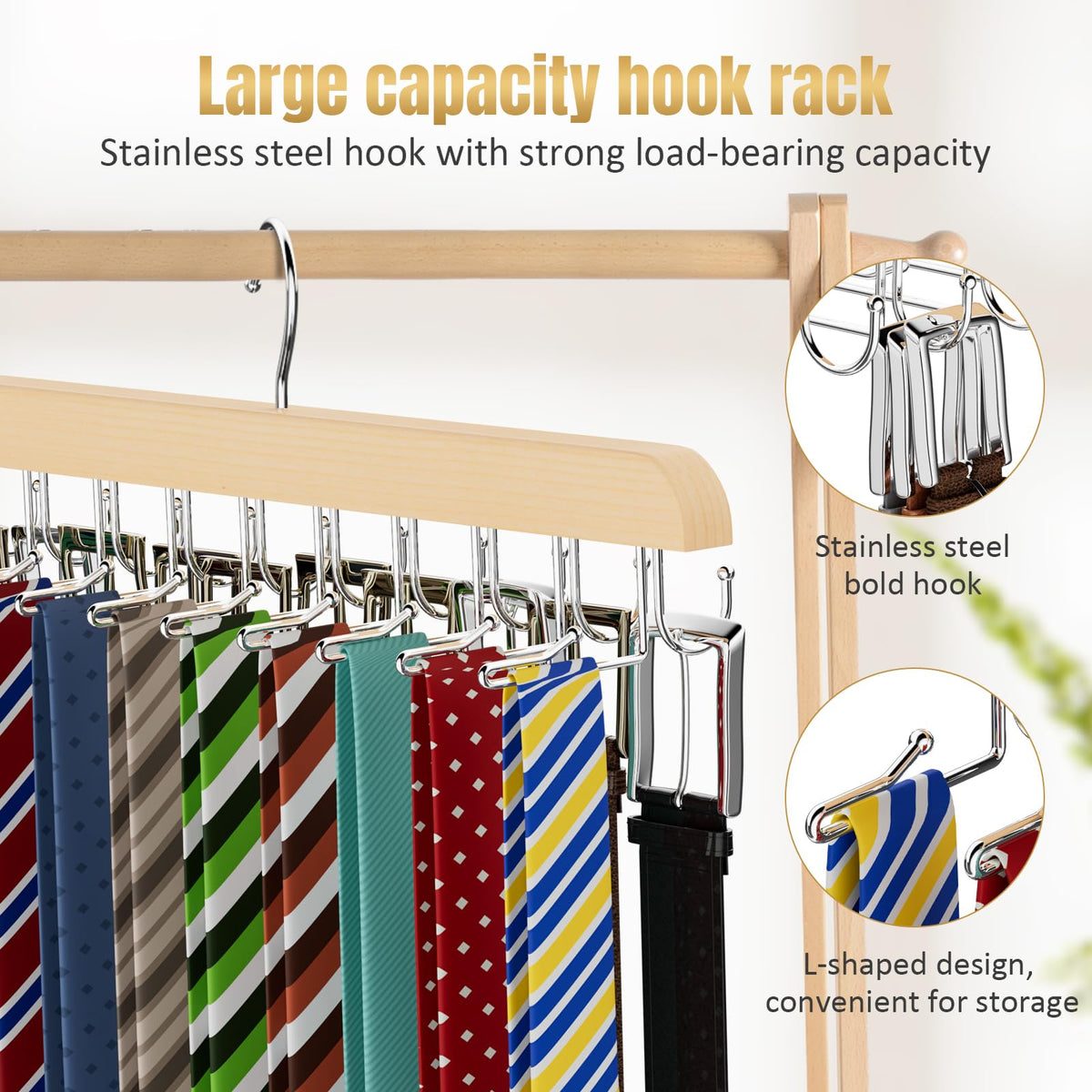 Tie Rack & Belt Hanger 2 in 1 Tie Hanger Space Saving 20 Hooks Hangers for Closet Max 30 Belts with 30 Ties Capacity - image 5