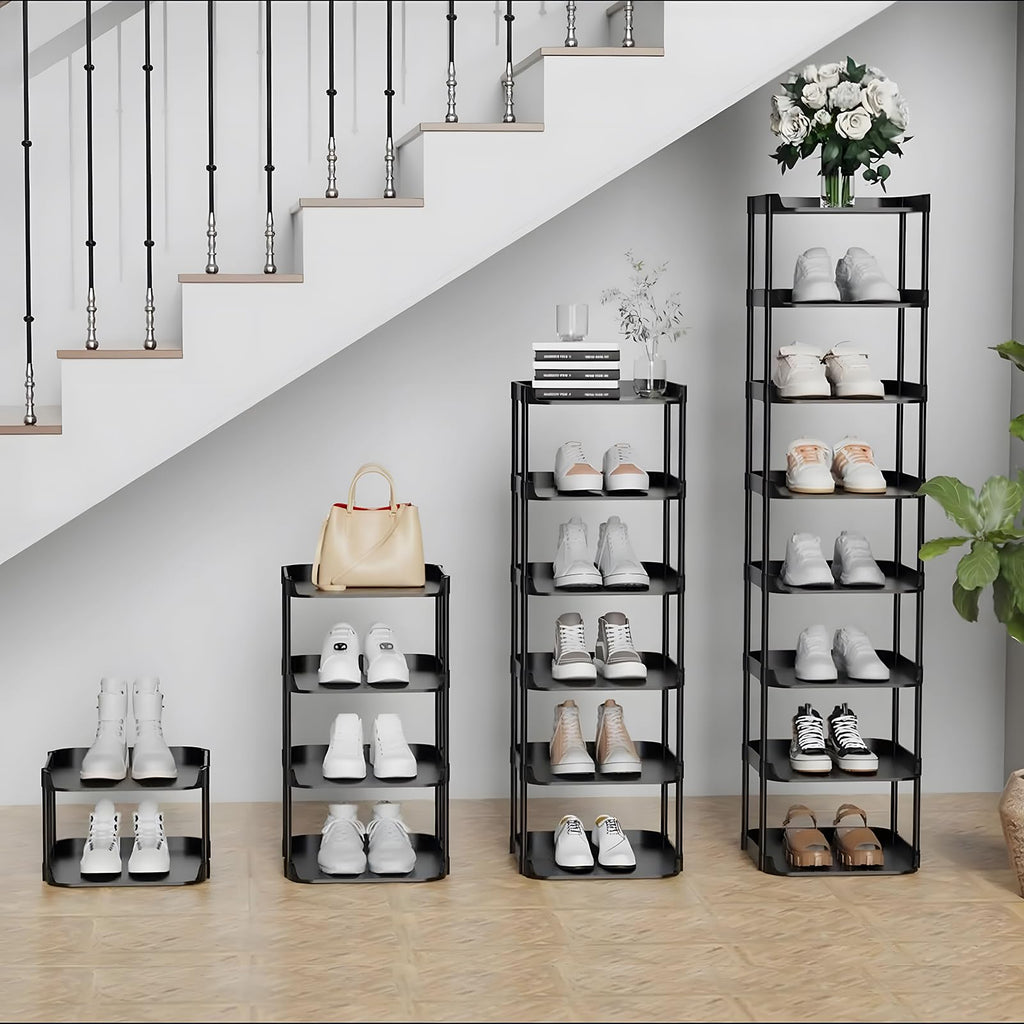 Altdnmaf 6 tier Narrow Shoe Storage Rack, Compact Single Shoerack Stand for Slim Space, Stackable Tall Thin Show Tower, Vertical Plastic Shelves - image 4