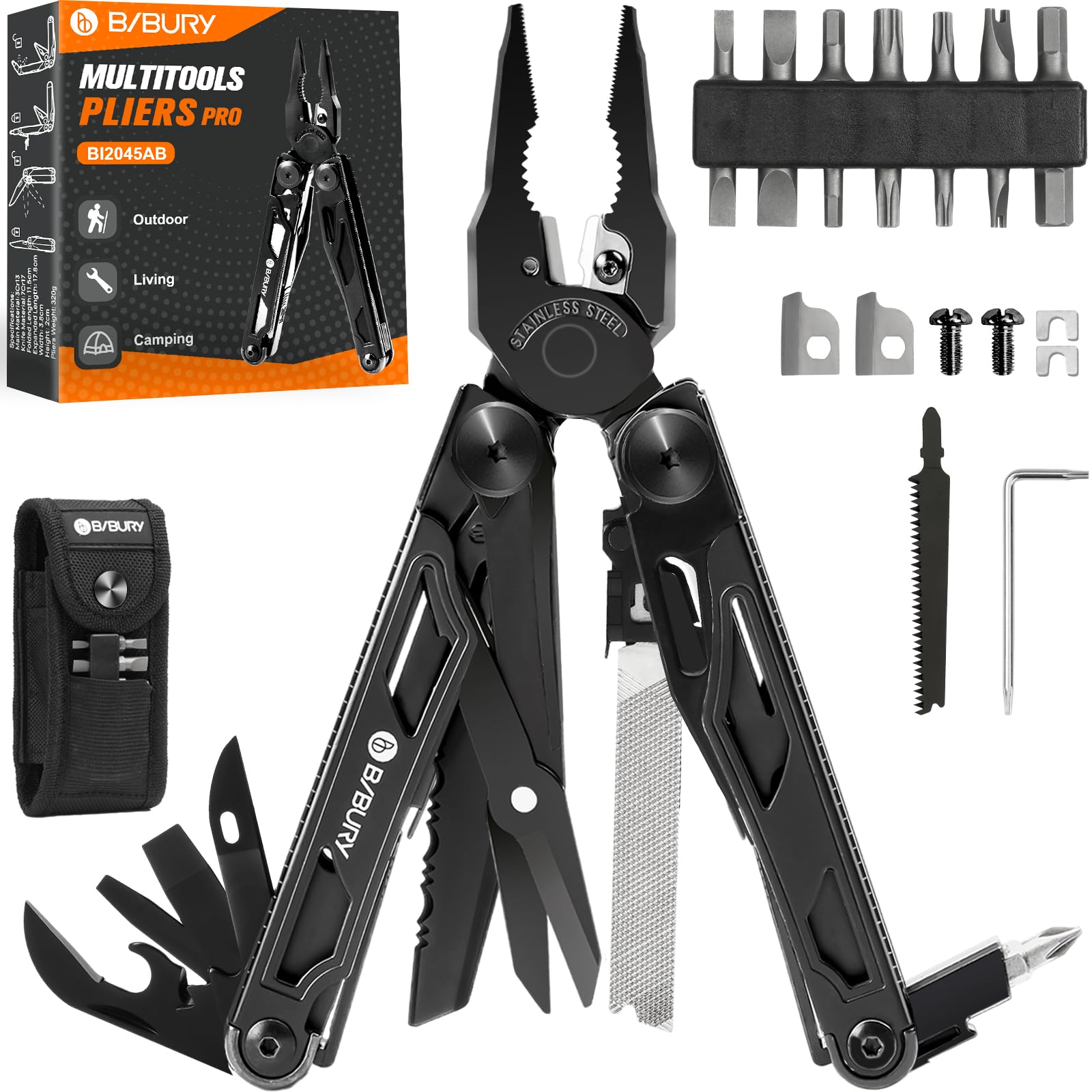 BIBURY Multitool Pliers – Stainless Steel Pocket Tool with Scissors
