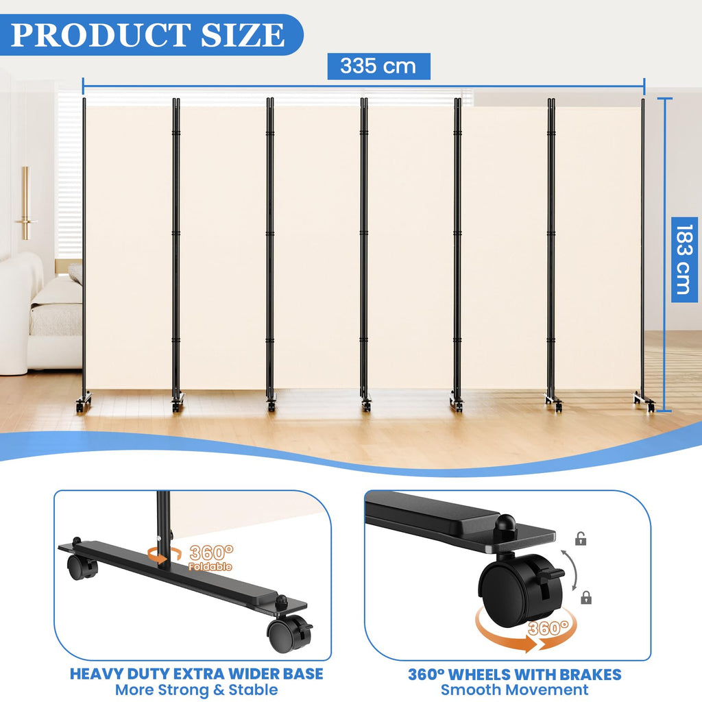 6 Panel Room Divider 183CM Folding Privacy Screens with Lockable Wheels - image 4
