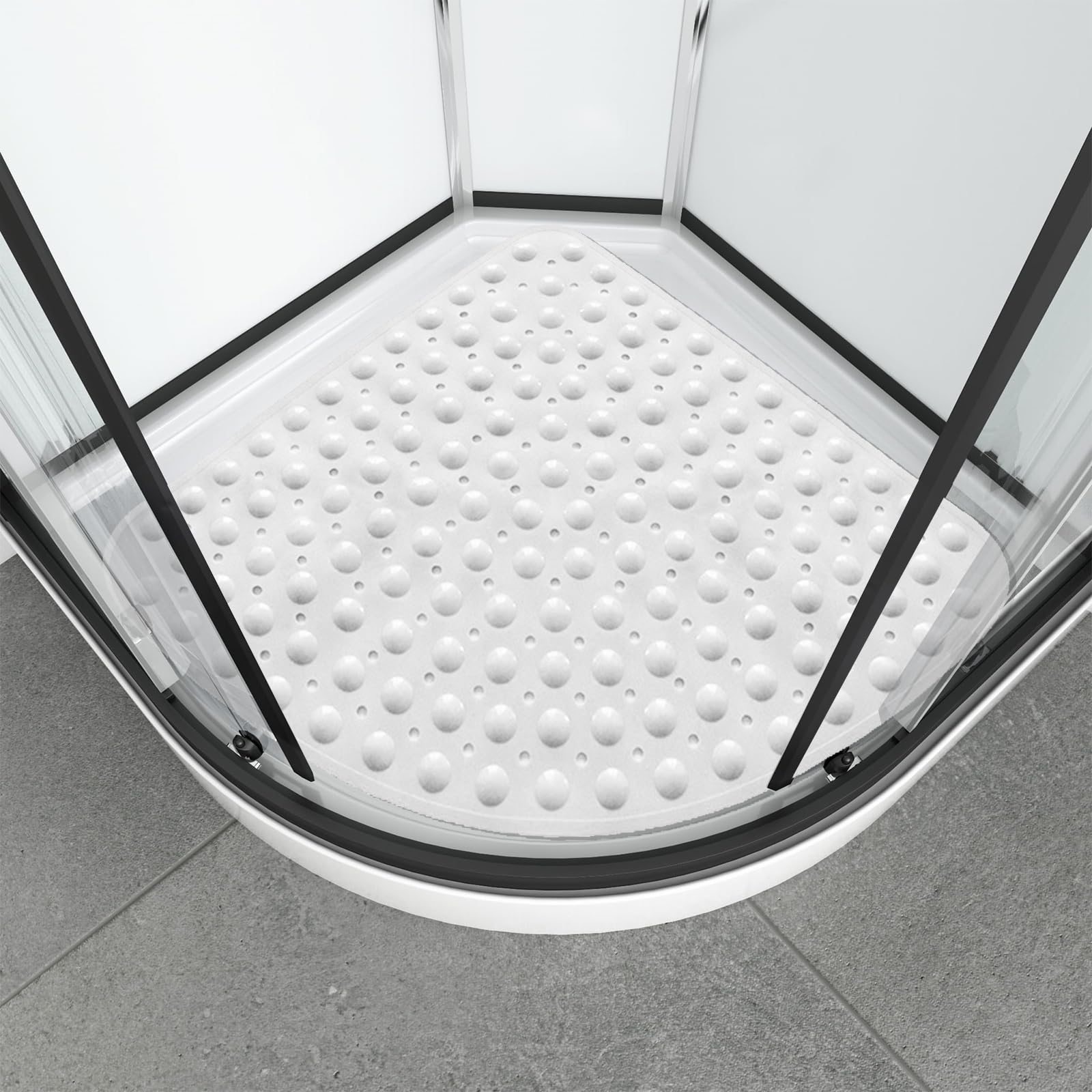 WOPPLXY Corner Shower Mat – 70x70cm Anti-Slip Quadrant Rubber Mat, White