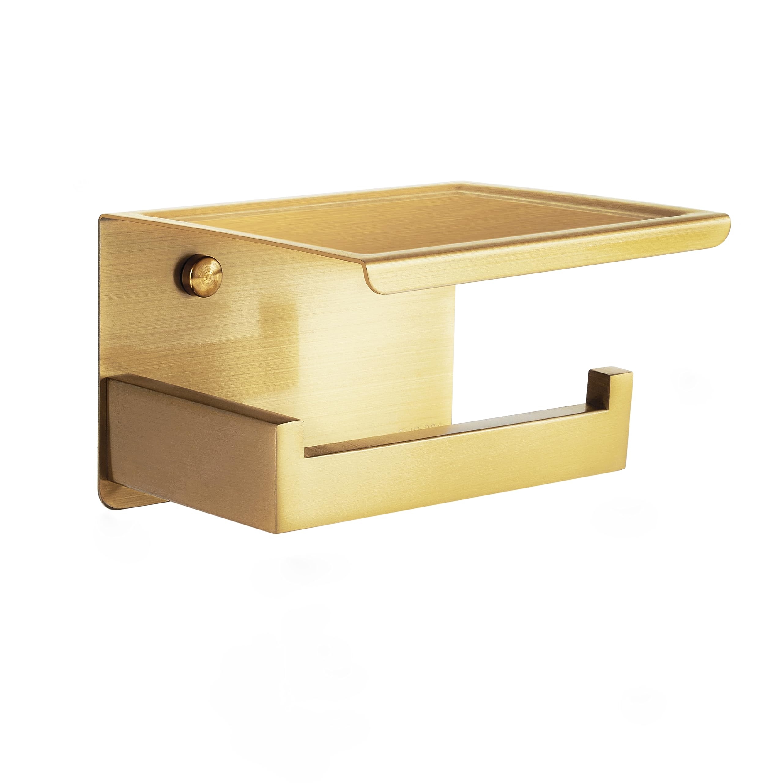HITSLAM Brushed Gold Toilet Roll Holder with Phone Shelf | Stainless Steel