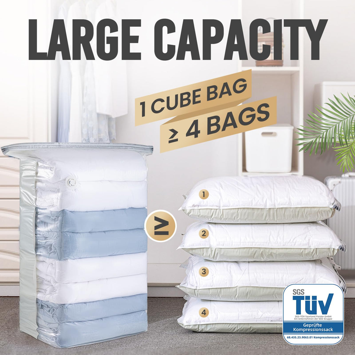 TAILI Extra Large Vacuum Storage Bags Cube 4 Jumbo80x100x38 CM, Cream - image 2