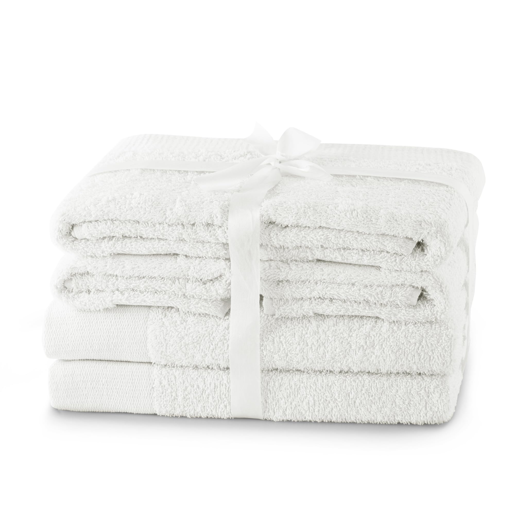 AmeliaHome Amari 6-Piece Cotton Towel Set | Absorbent & Soft | White