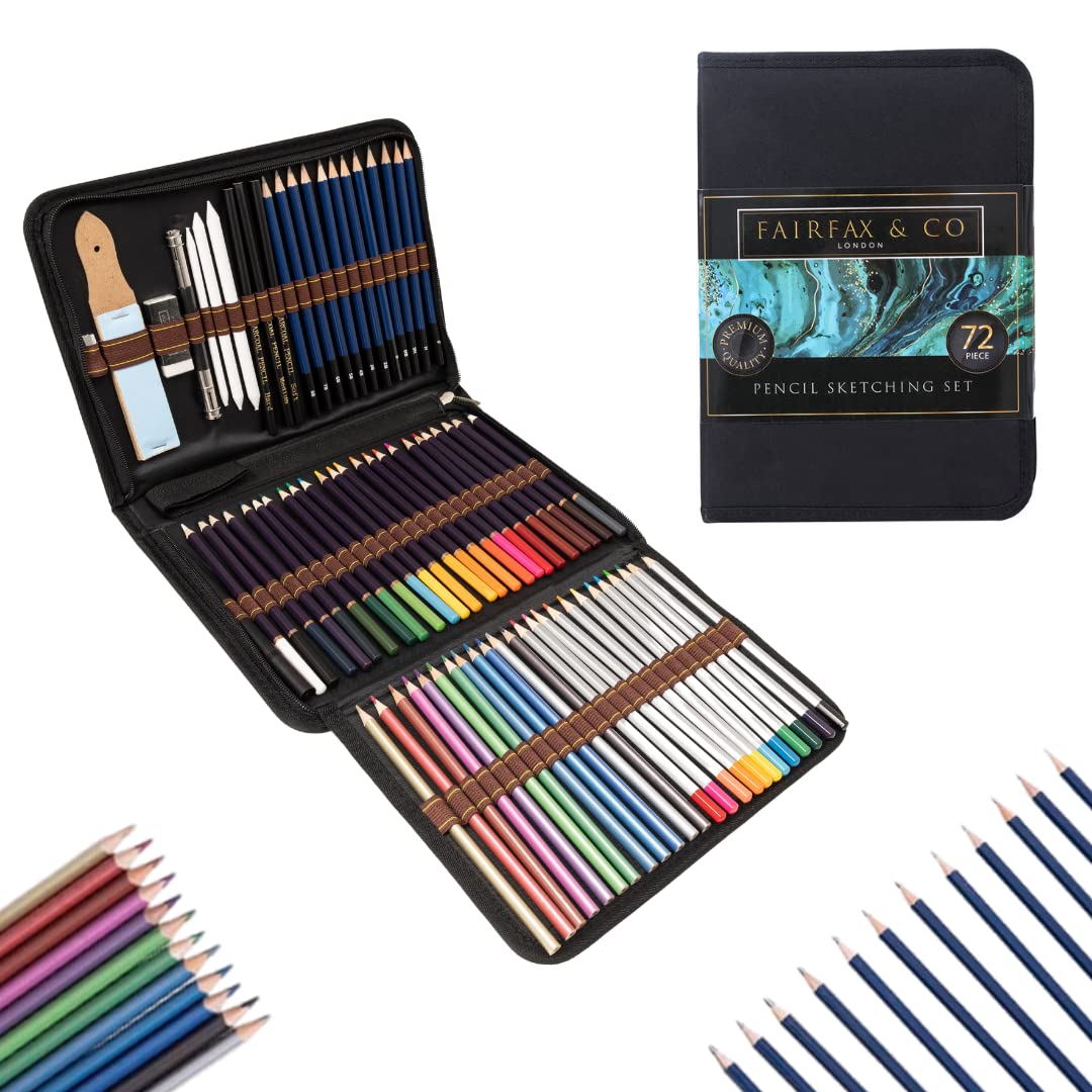 Fairfax & Co 72-Piece Sketching & Drawing Pencil Set with Portable Case