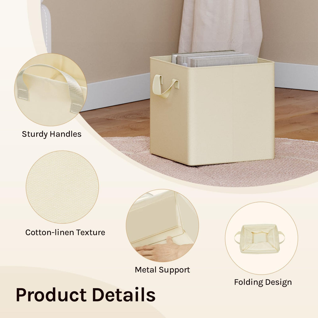WOLTU Fabric Storage Boxes Set of 5, Collapsible Cube Baskets with Handles and Metal Frame, Wardrobe Organisers for Bedroom, Living Room, Study - image 3