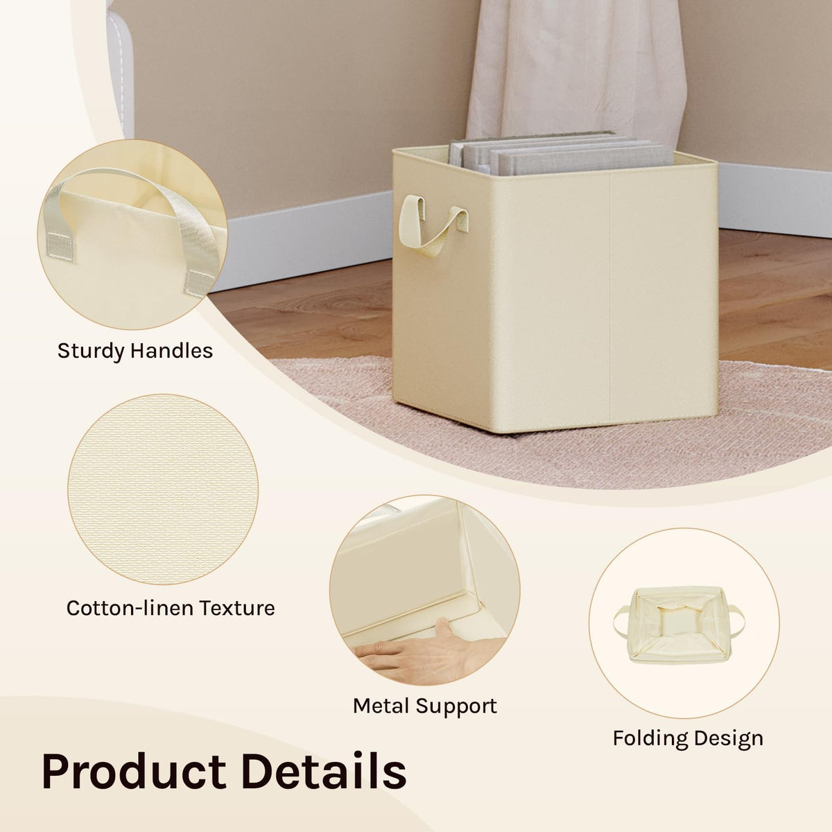 WOLTU Fabric Storage Boxes Set of 5, Collapsible Cube Baskets with Handles and Metal Frame, Wardrobe Organisers for Bedroom, Living Room, Study - image 3