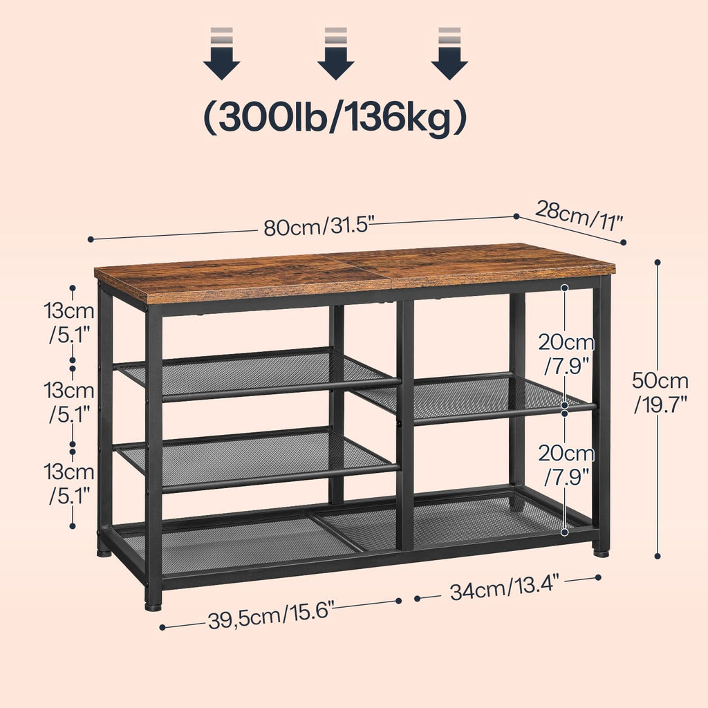 HOOBRO Shoe Bench with Seat, 5-Tier Shoe Rack Bench, Shoe Storage Organizer, 80 cm Shoe Storage Bench for Entryway, Hallway, Space Saving