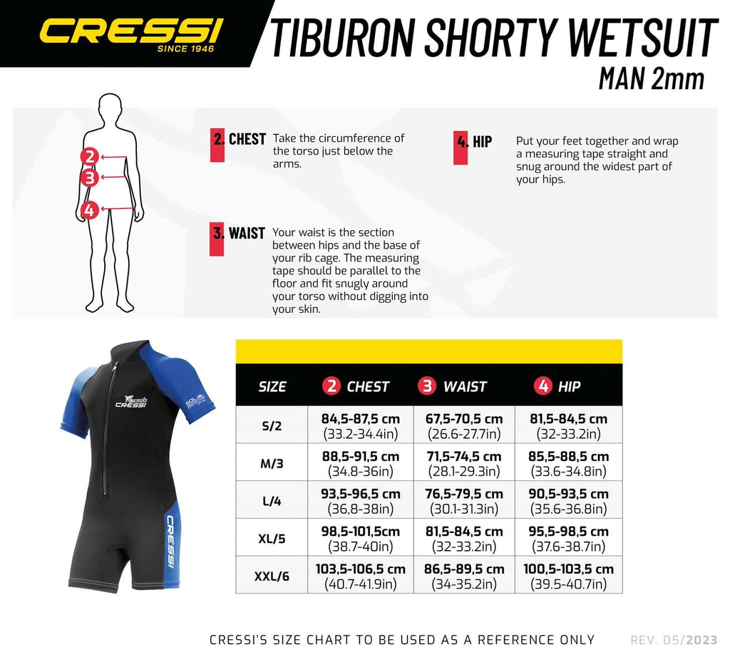 Cressi Tiburon Men's 2mm Neoprene Shorty Wetsuit – Black/Blue