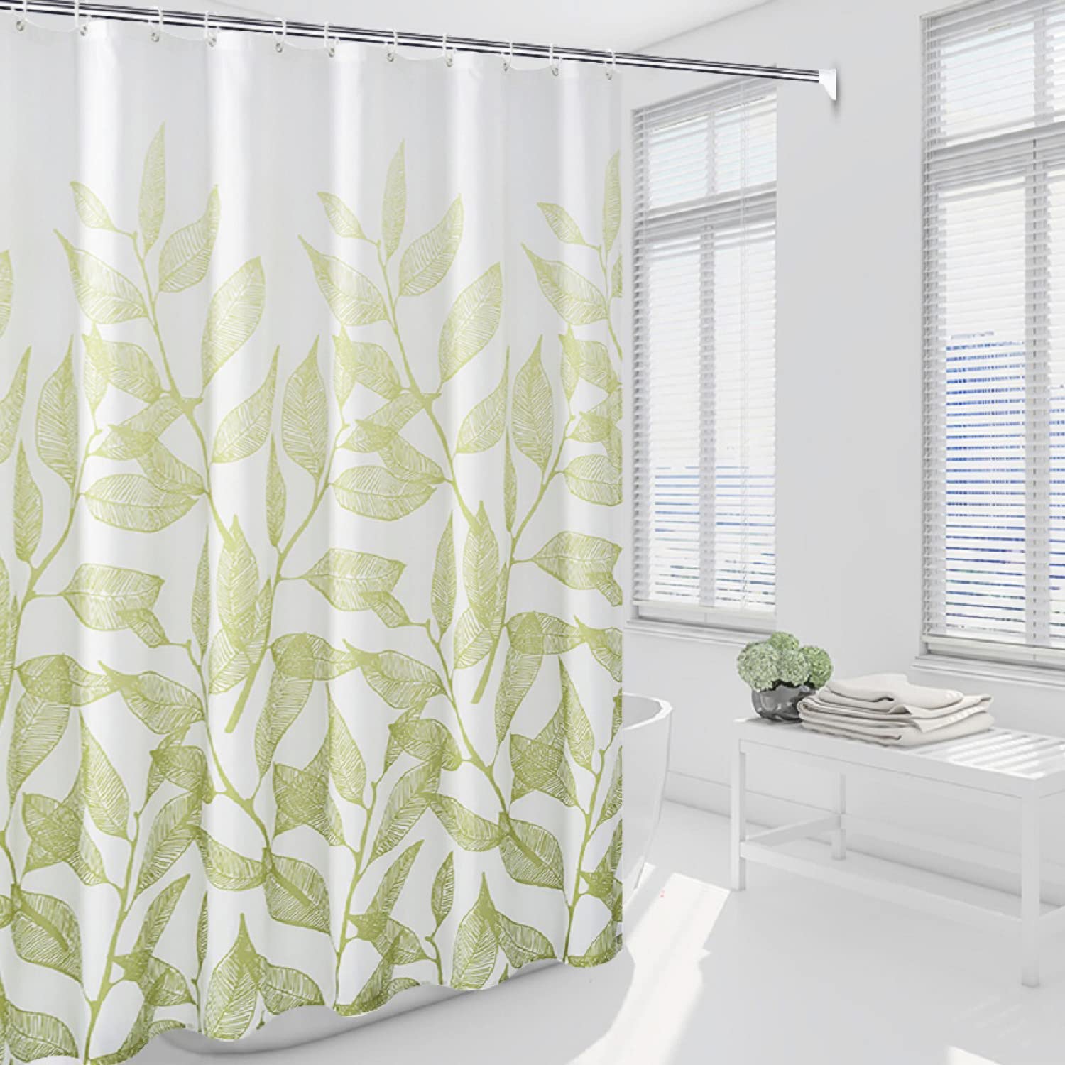 Tennove Green Plants Shower Curtain | 200x200cm Waterproof Polyester