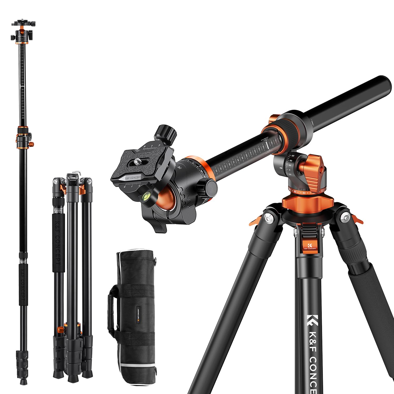 K&F Concept 90" Horizontal Camera Tripod with Ball Head & Monopod