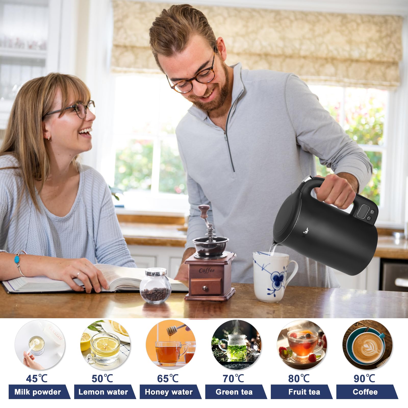 Bear Electric Kettle | 1.7L Stainless Steel with Temperature Control