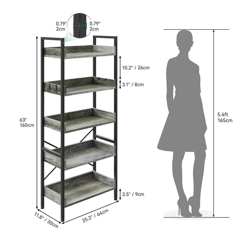 YITAHOME 5-Tier Industrial Bookcase – Rustic Wood and Metal Storage Shelf