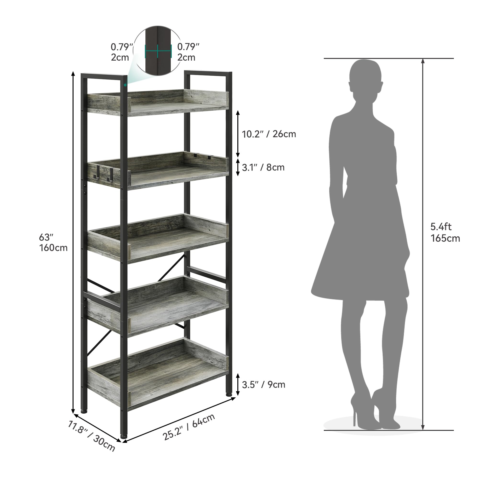 YITAHOME 5-Tier Industrial Bookcase – Rustic Wood and Metal Storage Shelf
