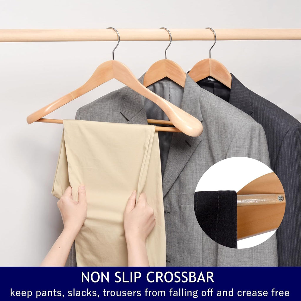 Amber Home Natural Wooden Suit Hangers | Wide Shoulder 10-Pack