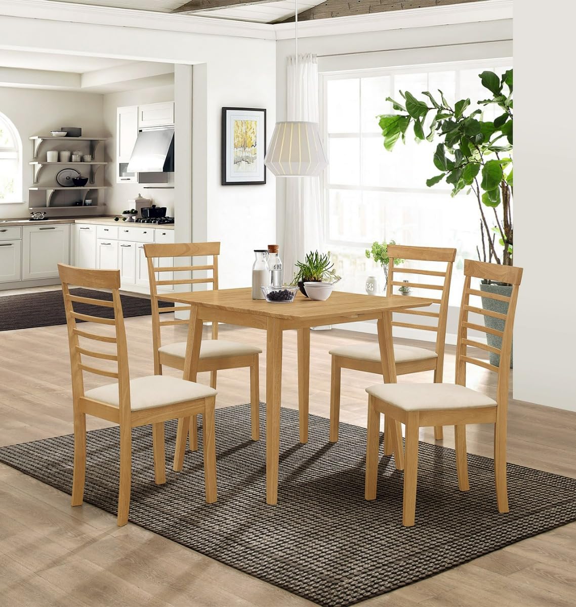 Hallowood Ledbury Drop Leaf Dining Table Set for 4 | Light Oak & Cream