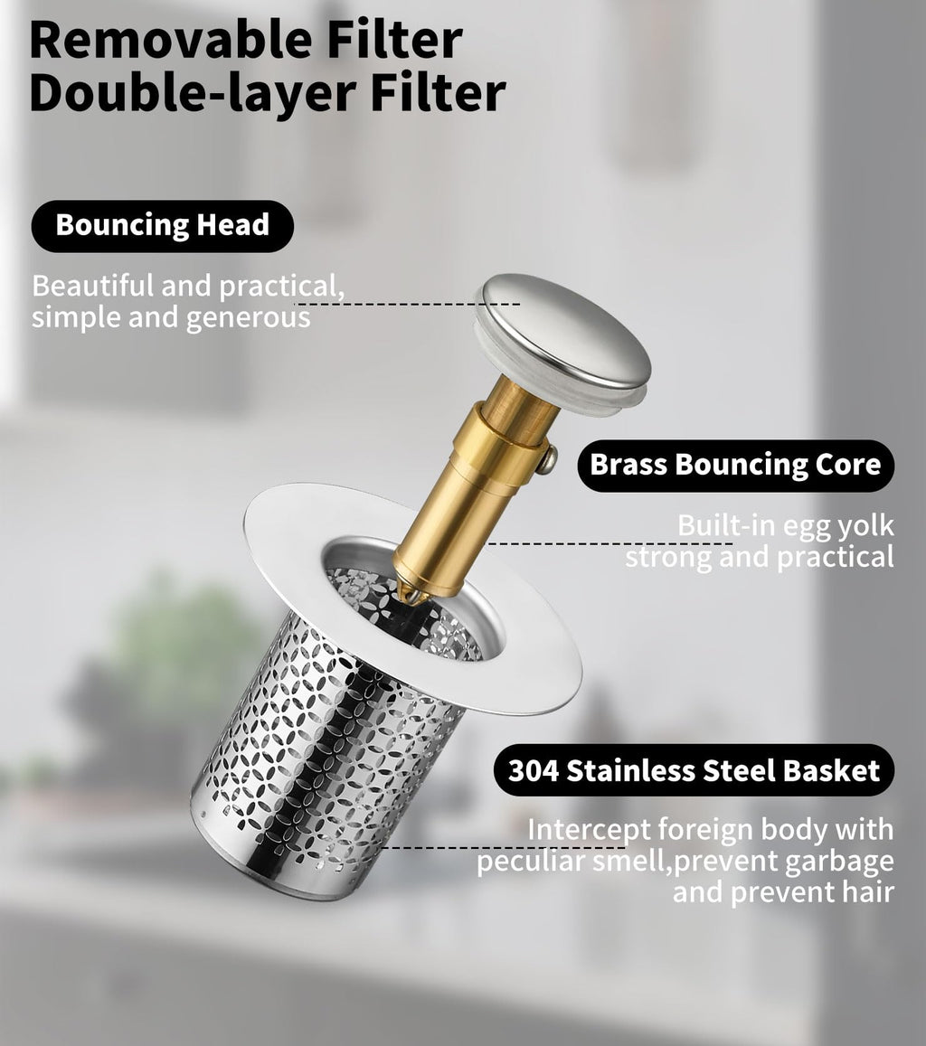 Pack of 2 Stainless Steel Pop Up Drain Strainer, Sink Plug, Sink Plug, Drain Strainer