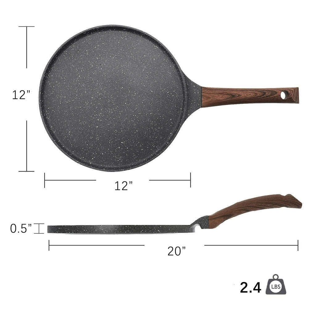Sensarte Nonstick Crepe Pan – 30cm Swiss Granite Dosa Pan with Spreader