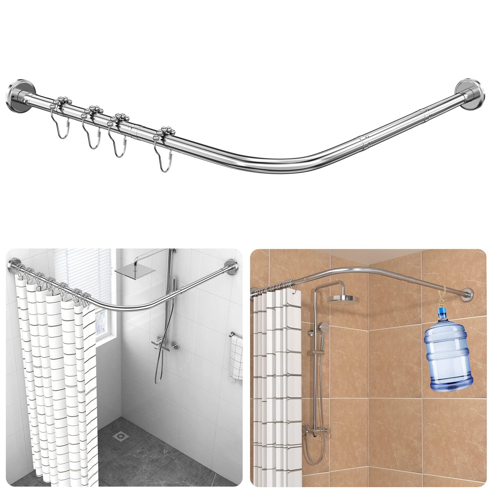 L-Shaped Corner Shower Curtain Rod – 304 Stainless Steel