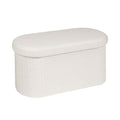 Bonlife White Boucle Folding Ottoman Storage Bench – 76cm Oval Footstool