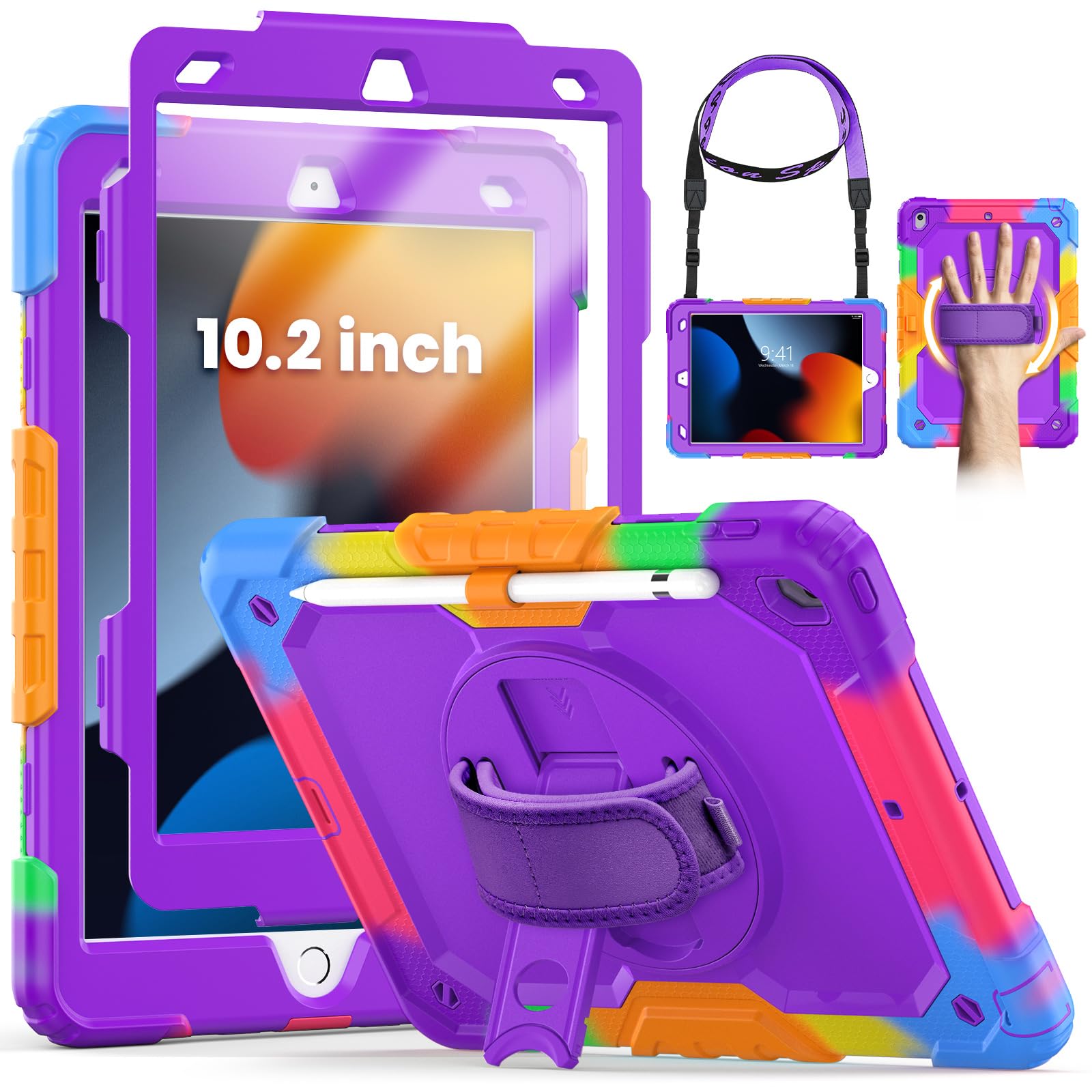 SEYMCY iPad 9th/8th/7th Gen Case | 10.2" Shockproof Kids Cover - Purple