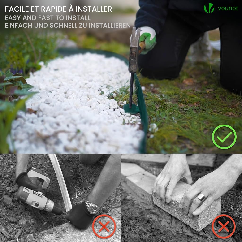 VOUNOT 40m Flexible Garden Edging Border | Green Plastic Lawn Path
