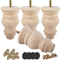 Btowin 4.8" Unfinished Wooden Bun Furniture Legs with M8 Bolts - 4 Pack