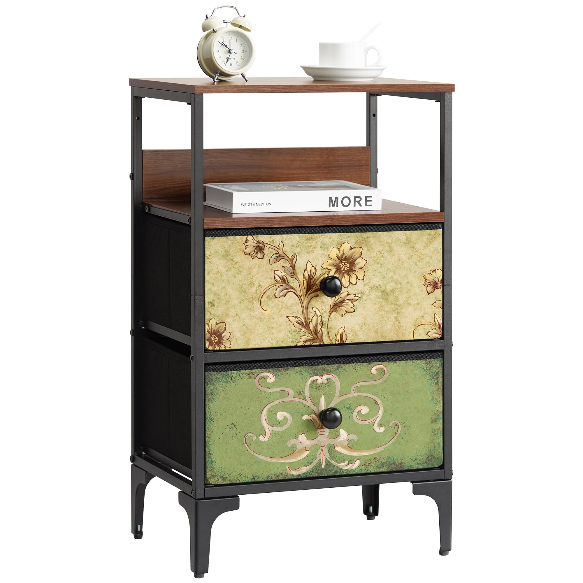 LYNCOHOME Bedside Table | 2-Drawer Nightstand with Metal Frame