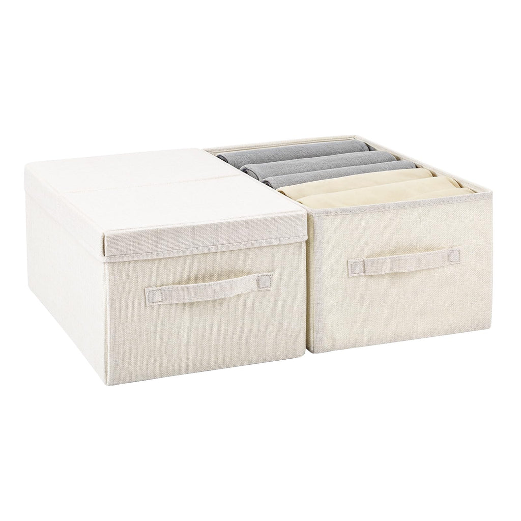 Pomodee Beige Foldable Storage Box with Lids,Set of 2 Large Wardrobe Long Storage Organiser,Collapsible Storage Baskets for - image 1
