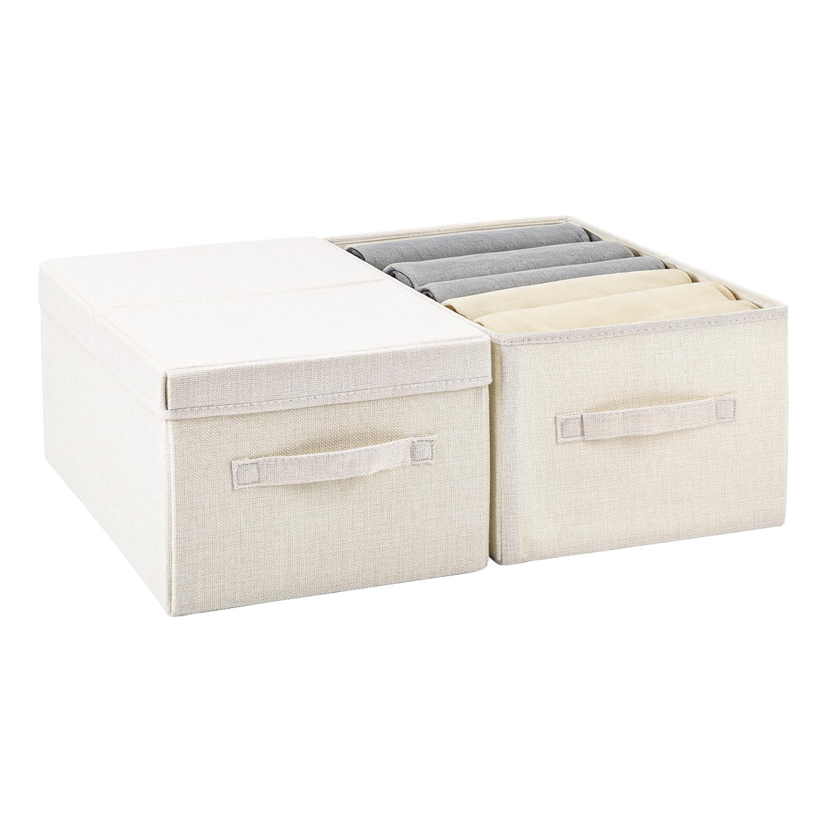 Pomodee Beige Foldable Storage Box with Lids,Set of 2 Large Wardrobe Long Storage Organiser,Collapsible Storage Baskets for - image 1
