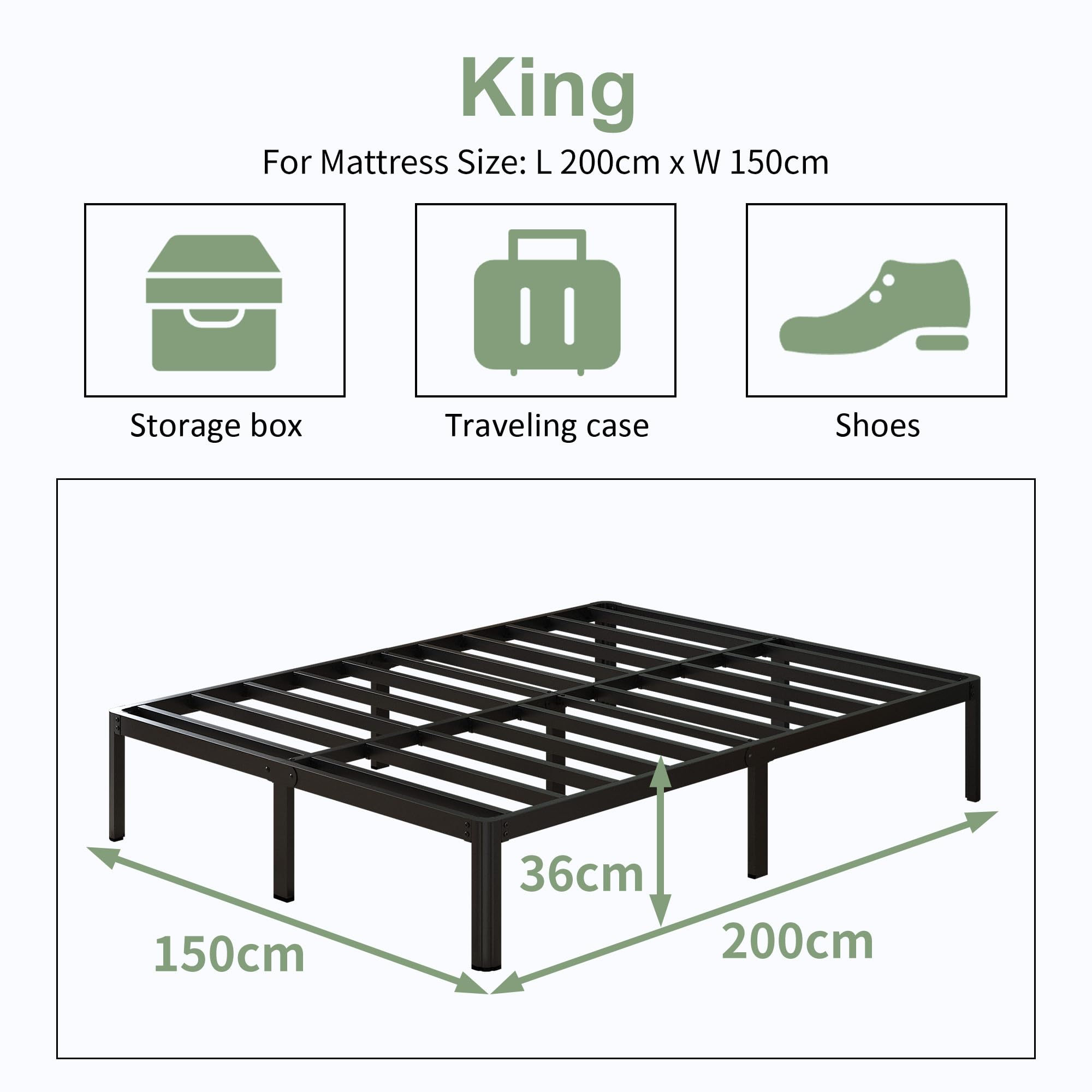 Lutown King Size Metal Bed Frame | Heavy Duty 5ft Platform Base